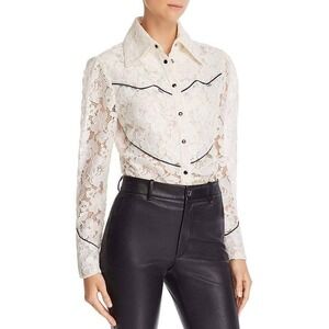 Divine Heritage Womens White Lace Western Blouse Shirt Lacecore Romantic Size S